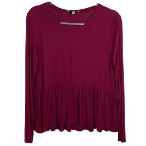 Hooked Up Maroon Ribbed Long Sleeve Peplum Top Large